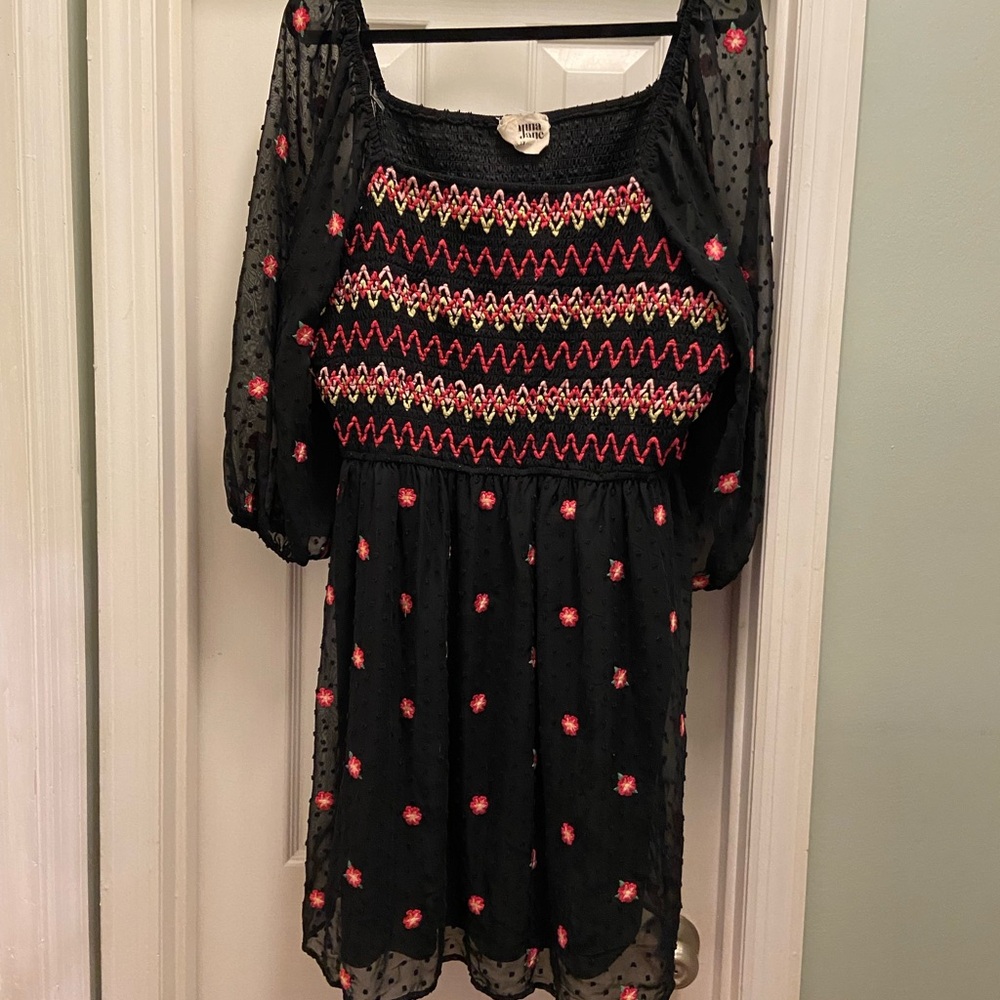 Savanna Jane Black and Red Embroidered Dress